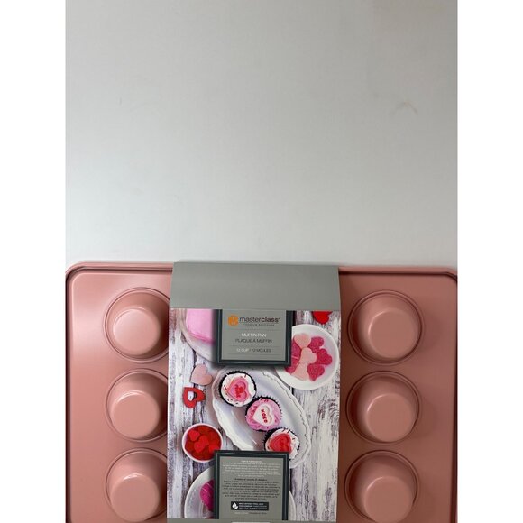 Master Class Cup Cake/Muffin Pan 12 Cup Heavy Gauge Steel Non-Stick Pink - Picture 5 of 9